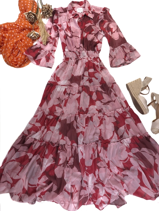 Misa Los Angeles Dresses & Skirts - New Misa Los Angeles Stunning Magenta & Pink Floral Tiered Maxi Dress Sz S